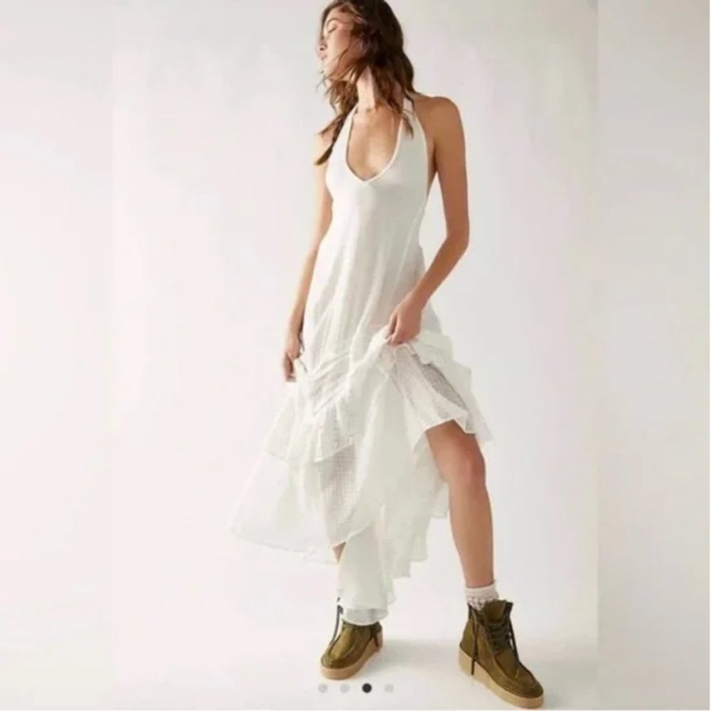 FREE PEOPLE slice of heaven ruffle maxi dress beach cover xs